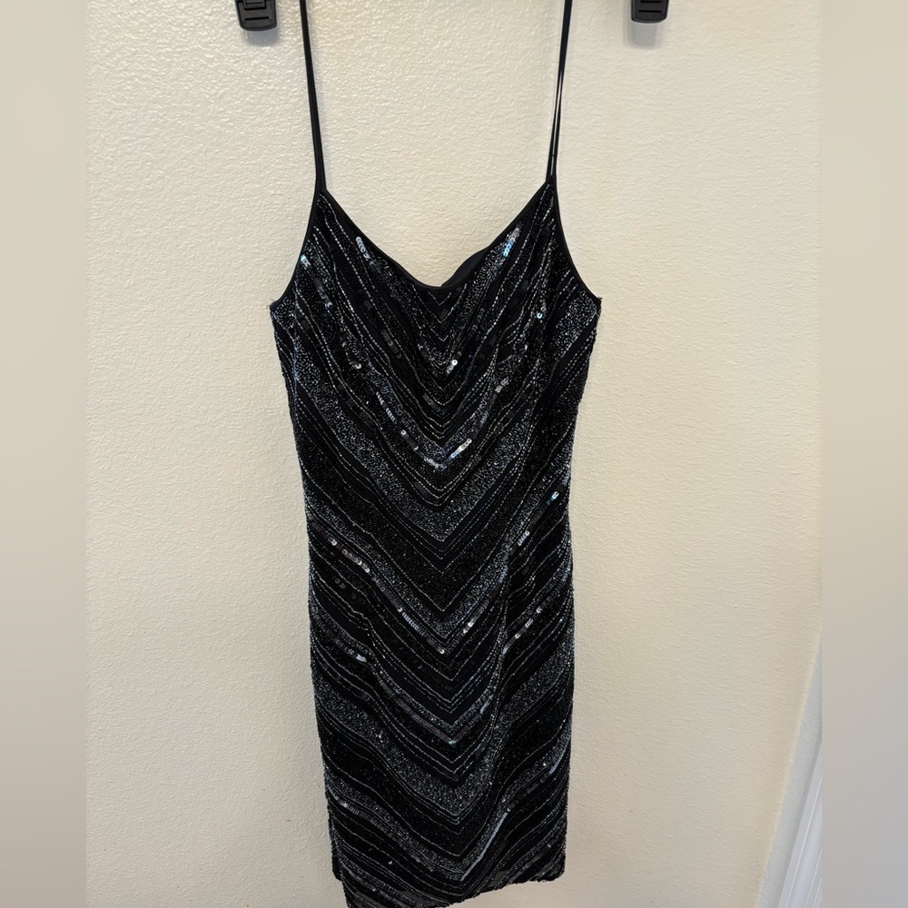 Scala Black silk Sequin Mini Dress going out dress, bachelorette party dress - Picture 2 of 7